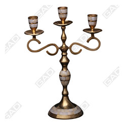 CANDLE STAND MOP 3 LIGHT GOLD POLISHED - Candle Holders & Candelabra