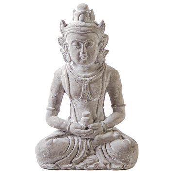 Cement Meditating Royal Buddha Figurine Concrete Gray Finish
