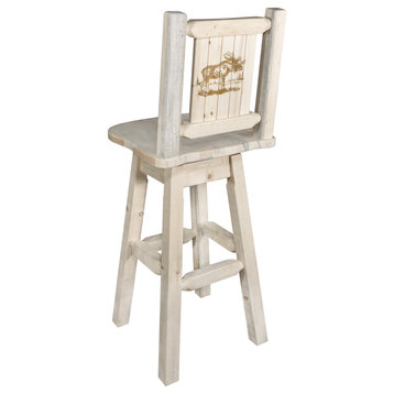 Homestead Barstool & Swivel With Laser Engraved Moose, Clear Lacquer Finish, Lac