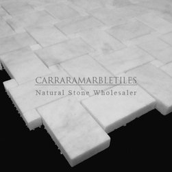 White Carrara Marble Italian Bianco Carrera Basketweave Mosaic Tile with Bianco - Products