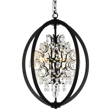 Black Metal Chandelier With Clear Beaded Crystals
