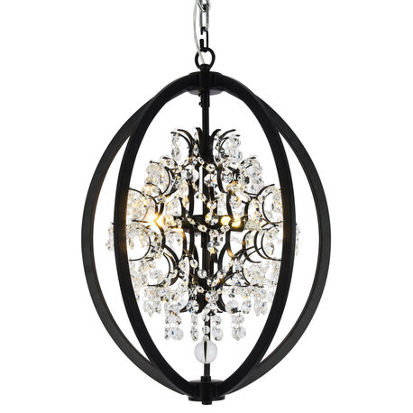 Black Metal Chandelier With Clear Beaded Crystals