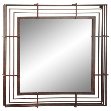 Large Square Industrial Wrought Iron Wall Mirror with Bronze Finish