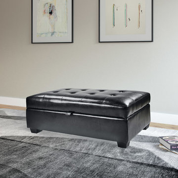 Antonio Storage Ottoman, Black Bonded Leather