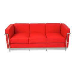 Le Corbusier LC2 Style Sofa Italian Leather Red - Sofas