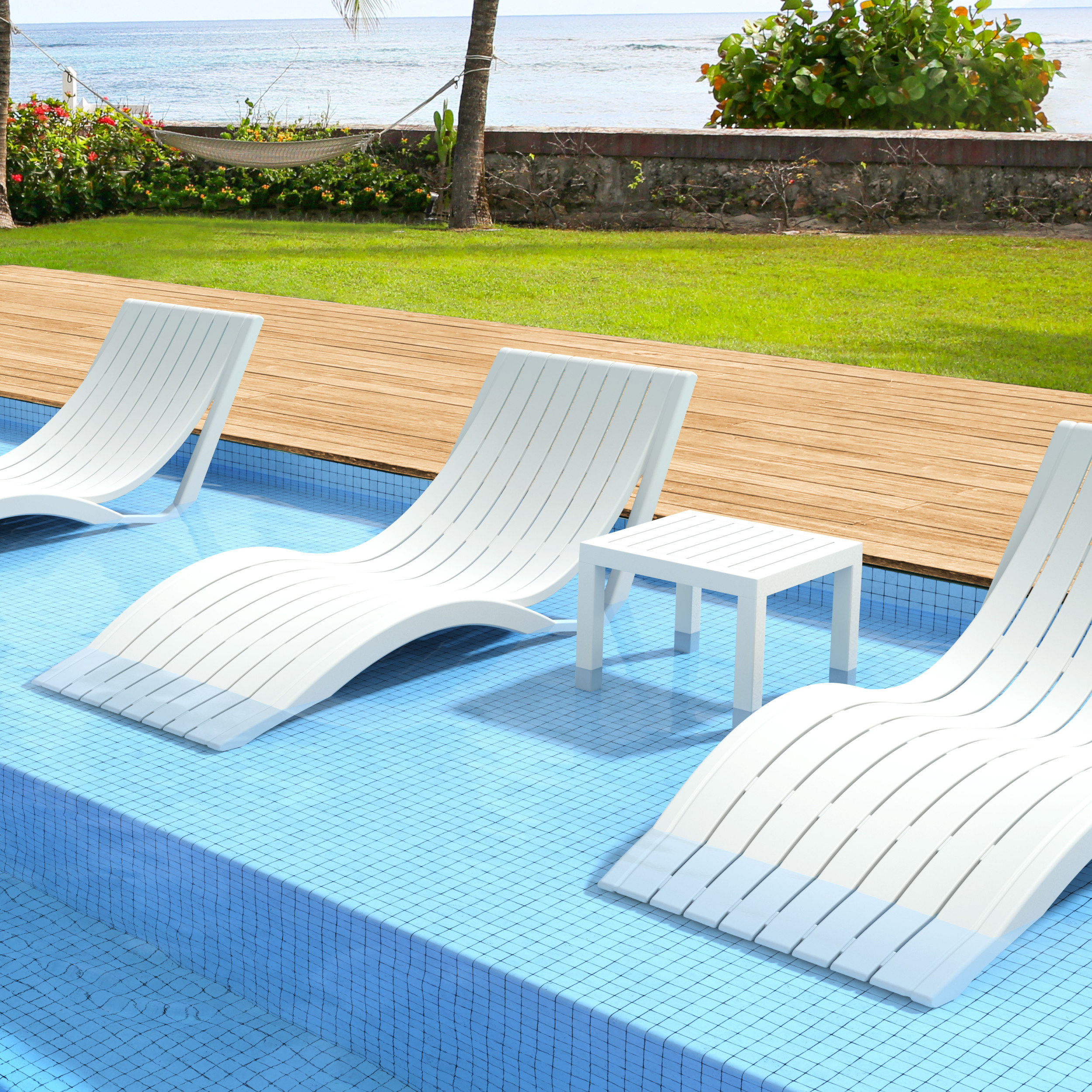 Slim Pool Chaise Sun Lounger, Set of 2, White