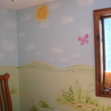 Custom Mural. Baby Room. Farm, fields and wild flowers theme.