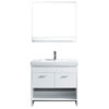Virtu Gloria 36" Single Bathroom Vanity, White, Brushed Nickel Faucet, Mirror