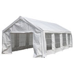 ALEKO - Aleko Heavy Duty Outdoor Canopy, Party Wedding Tent With 2 carry bags - Enhance your next party, wedding, BBQ, picnic, or social gathering with ALEKO’s Outdoor Canopy Event Tent. Featuring a white straight-legged design, this tent adds a touch of elegance to any space. Constructed from high-grade PE cloth, steel iron tubes, and delicate workmanship, this tent provides good structure and ruggedness that is both stable and long-lasting. The steel is rust-resistant, and the PE cloth is both waterproof and PVC coated for UV protection. Metal joint fittings increase stability. Sidewalls are included but can be removed for greater versatility. 12 window panels, and 1 rolling door, improve air ventilation while also allowing an abundance of natural light to seep through your canopy. Measuring at 20 x 40 feet when set up, this tent provides plenty of room for your events and guests. When not used for a specific occasion, this tent doubles as a temporary garage to store items such as cars, garden supplies, tools, and more. Assembly is straightforward with everything necessary for installation included with purchase.