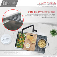 STYLISH 32 in Workstation Double Bowl Undermount Kitchen Sink with Accessories