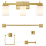 JONATHAN Y Lighting - JONATHAN Y Lighting JYL1501 Caia 3 Light 22"W LED Vanity Light - Gold Painting - The square lines of this vanity light set give any bathroom a contemporary look. The 3-light vanity fixture has unique square, frosted glass shades. Warm Edison-style bulbs provide soft, diffused light, and they work with an LED-compatible dimmer. Features: Constructed from metal Includes frosted glass shades Includes (3) medium (E26) 4 watt LED bulbs Capable of being dimmed UL listed for damp locations Title 20 and Title 24 compliant Covered by JONATHAN Y Lighting&#39;s 30 day manufacturer warranty Dimensions: Height: 8-1/2" Width: 22-3/8" Extension: 6" Product Weight: 3.65 lbs Shade Height: 5-1/2" Shade Width: 4" Shade Depth: 4" Backplate Height: 4-1/2" Backplate Width: 7-7/8" Backplate Depth: 3/4" Electrical Specifications: Max Wattage: 12 watts Number of Bulbs: 3 Watts Per Bulb: 4 watts Lumens: 420 Bulb Base: Medium (E26) Bulb Shape: T45 Bulb Type: LED Color Temperature: 2700K Color Rendering Index: 80 CRI Average Hours: 50000 Voltage: 120 volts Bulbs Included: Yes