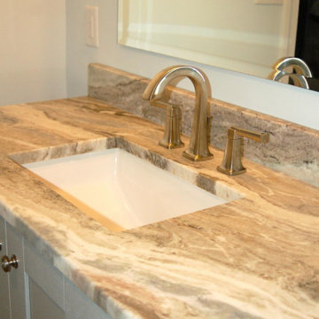 Bath Remodel with Fantasy Brown Granite and Art Blue Sea Tile