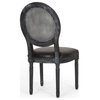 2 Pack Dining Chair, Gray Wood Frame With Rattan Back & Black Faux Leather Seat