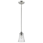 Millennium Lighting - Millennium Lighting 1461-SN Natalie - 1 Light Mini-Pendant - Mini-Pendant are hanging fixtures that subtly beautify the space they illuminate.  Three section stem included: 18", 12" and 6". Length of wire will allow for two additional 12" stems.  No. of Rods: 3  Shade Included: Yes  Rod Length(s): 18.00Natalie One Light Mini Pendant Satin Nickel Clear Seeded Glass *UL Approved: YES *Energy Star Qualified: n/a  *ADA Certified: n/a  *Number of Lights: Lamp: 1-*Wattage:100w A bulb(s) *Bulb Included:No *Bulb Type:A *Finish Type:Satin Nickel