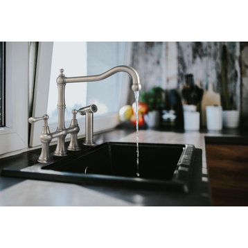 Waterhaus Lead-Free Solid Stainless Steel Bridge Faucet With A Traditional Spout