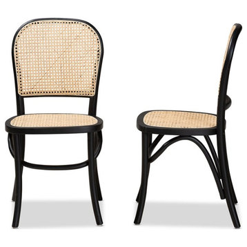 Baxton Studio Cambree Brown and Black Wood 2-Piece Cane Dining Chair Set