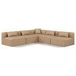 Meridian Furniture - Cube Upholstered Modular Sectional, Tan, 5-Piece: 4 Armless Chair, 1 Corner Chair, Vegan Leather - Elevate your space with the luxurious Cube Vegan Leather Modular Sectional. This modular sectional exudes modern elegance, charm, and comfort making it a perfect addition to any contemporary living space. Its clean lines and cube shape are reminiscent of minimalist design, while the plush tan vegan leather upholstery adds a touch of luxury and sophistication. The chair's versatile construction and geometric aesthetic seamlessly integrate into various design styles, from sleek living rooms to chic home offices, embodying the essence of modern design and creating a sense of order and tranquility in your space.