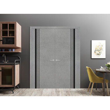 Solid French Double Doors 60 x 96 | Planum 0011 Concrete with