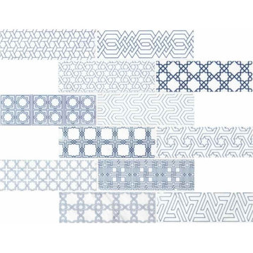 Zouli 2X6 White Honed Encaustic Pattern Subway Tile, Sample
