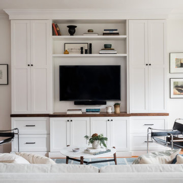 Living Room & Custom Media Built Ins | Brookline Remodel | Boston