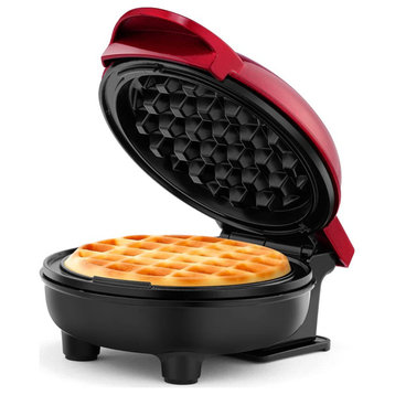 Personal Non-Stick Waffle Maker, Black, 4-inch Waffles in Minutes., Metallic Red