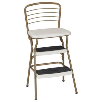 COSCO Stylaire Retro Chair + Step Stool with Flip-Up Seat in Gold and Cream