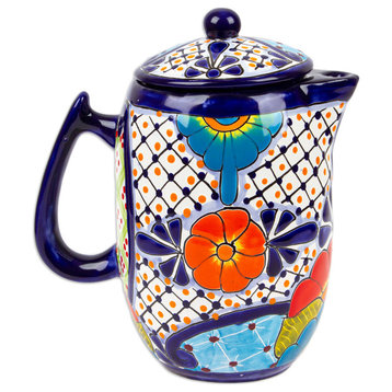 Novica Handmade Raining Flowers Ceramic Coffee Pot