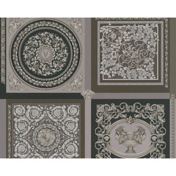 Textured Wallpaper Featuring Baroque Ornaments Squares, 387044