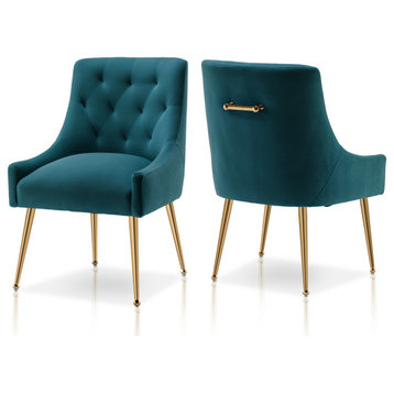 SEYNAR Elegant Velvet Dining Chairs Set of 2, Tufted Upholstered Accent Chair, Teal