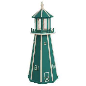 Outdoor Poly Lumber Lighthouse Lawn Ornament, Green and Beige, 4 Foot, Standard Electric Light