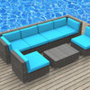 Oahu Outdoor Patio Furniture Sofa Sectional, 7-Piece Set, Sea Blue
