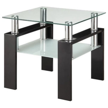 Bowery Hill Square Modern Metal End Table with Glass Top in Black