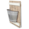 Half Cut Gray Metal Garden Bucket, Light Brown Wood, White Panel Accents, 10.25"