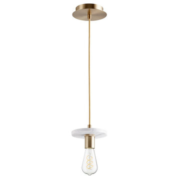 Quorum 1 Light Pendant, Aged Brass and White Marble