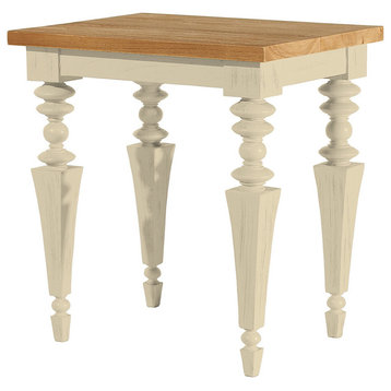 Asta Solid Wood Side Table with Teak Top, Glam, Beige
