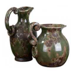 www.essentialsinside.com: hani, decorative ceramic pitchers, forest green, set o - Home Decor