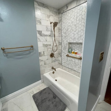 Master Bathroom, Blues, Golds and whites