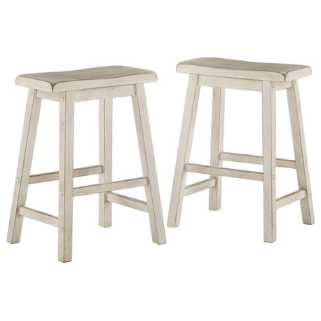 Kolton Saddle Stool, Set of 2, Antique White, 24" Counter