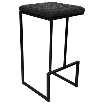 Quincy Quilted Stitched Leather Bar Stools, Metal Frame, Charcoal Black