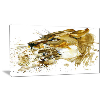 "Lioness and Cub Illustration", Animal Canvas Artwork, 30"x30"