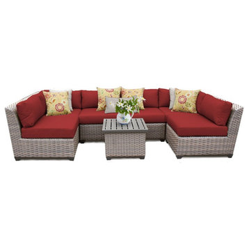 Afuera Living 7-Piece Patio Wicker Sectional Set in Red