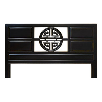 Distressed Black Elmwood King Size Longevity Asian Headboard