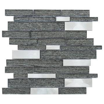 Glena 11.8"x11.8" Laminated Glass Mosaic Mix Wall Tile, Black, Box of 15