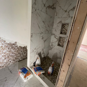 Bathroom Remodel Browns and Creams wall accent tiles