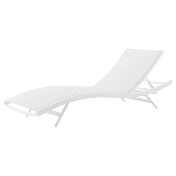 Modern Outdoor Lounge Chair Chaise, Aluminum Metal Steel, White