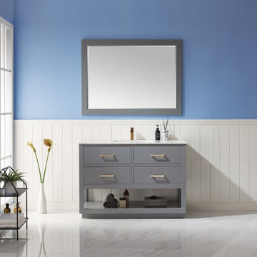 Remi 48" Single Bathroom Vanity Set in Gray and Carrara White Marble Countertop