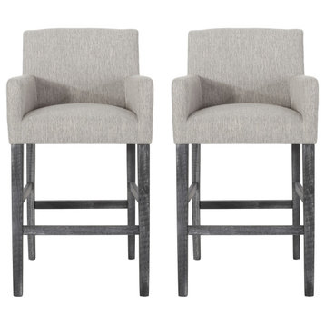 Chaparral Contemporary Fabric Upholstered Wood 30.5" Barstools, Set of 2, Light Gray/Gray