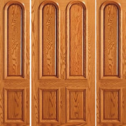 Prehung Two Sidelights Door, Front Mahogany 4 Panel, Arch Panel - Front Doors