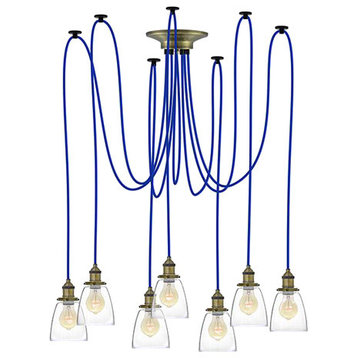 Blue And Antique Brass Glass Shade Chandelier