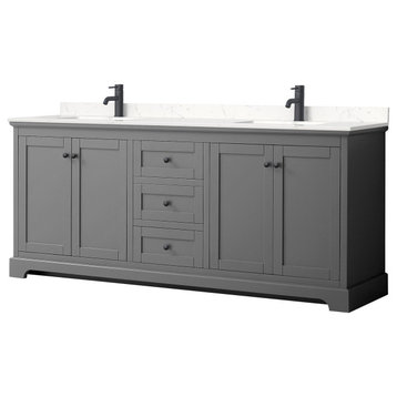 Avery 80" Double Vanity, Dark Gray, Carrara Cultured Marble Top, Black Trim